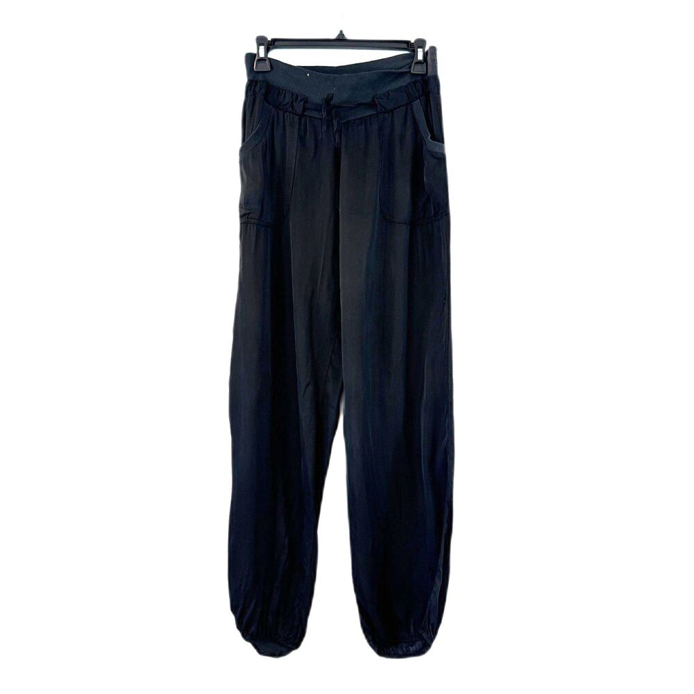 Scandal Italy Silk Blend Pants Joggers Balloon Black Pull On Pockets